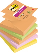 Post-it Super Sticky Z-notes Boost, 90 vel, 76 x 76 mm, geassorteerde kleuren, pak van 5 blokken