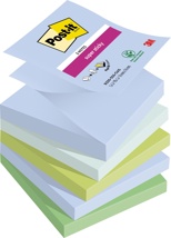 Post-it Super Sticky Z-notes Oasis, 90 vel, 76 x 76 mm, geassorteerde kleuren, pak van 5 blokken
