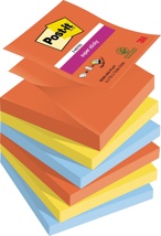 Post-it Super Sticky Z-notes Playful, 90 vel, 76 x 76 mm, geassorteerde kleuren, pak van 6 blokken