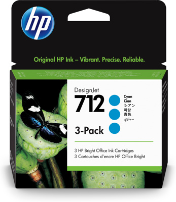 HP 712 29 ml inktcartridge voor DesignJet, cyaan, 3-pack