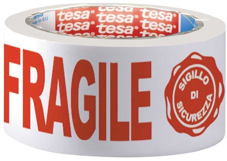 Tesa verpakkingsplakband: FRAGILE, 50 mm x 66 m