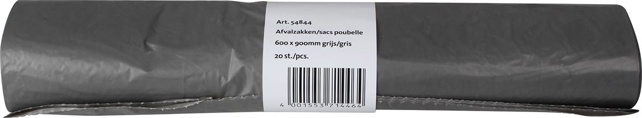 Vuilniszak 25 micron, 60 x 90 cm, 60-65 liter, grijs, rol van 20 stuks