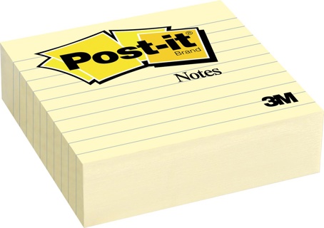 Post-it Notes, 101 x 101 mm, geel, gelijnd, blok van 300 vel