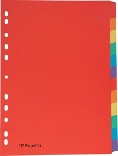 Pergamy tabbladen, A4, uit karton, 12 tabs, 11-gaatsperforatie, in geassorteerde kleuren
