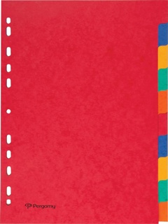 Pergamy tabbladen A4, 11-gaatsperforatie, stevig karton, geassorteerde kleuren, 10 tabs