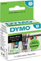 Dymo etiketten LabelWriter 13 x 25 mm, verwijderbaar, wit, 1000 etiketten