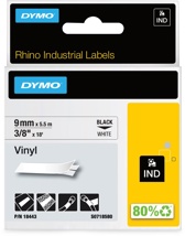 Dymo RHINO vinyltape 9 mm, zwart op wit