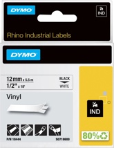 Dymo RHINO vinyltape 12 mm, zwart op wit