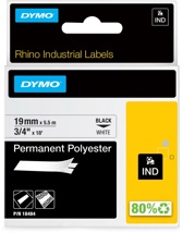 Dymo RHINO permanente polyester tape 19 mm, zwart op wit
