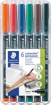 Staedtler Lumocoler 318, OHP-marker, permanent, 0,6 mm, etui van 6 stuks in assorti klassieke kleur