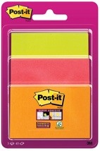 Post-it Super Sticky notes, 45 vel, 3 formaten, geassorteerde neon kleuren , op blister