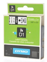 Dymo D1 tape 9 mm, zwart op wit