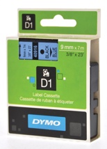 Dymo D1 tape 9 mm, zwart op blauw