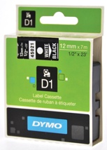 Dymo D1 tape 12 mm, wit op zwart