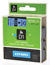 Dymo D1 tape 19 mm, zwart op blauw
