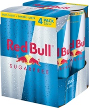 Red Bull energiedrank, sugarfree, blik van 25 cl, pak van 4 stuks