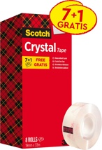 Scotch plakband Crysal Tape, 19 mm x 33m, 1 x value pack met 8 rollen waarvan 1 gratis