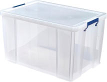 Bankers Box opbergdoos 85 liter, transparant met blauwe handvaten, per stuk verpakt in karton