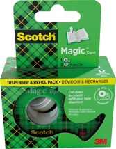 Scotch Magic Tape plakband 19 mm x 7,5 m, dispenser + 3 rolletjes, ophangbaar doosje