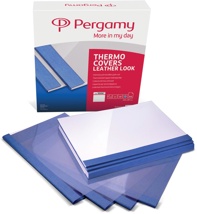 Pergamy thermische omslagen A4, 1,5 mm, pak van 100 stuks, lederlook, blauw