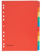 Pergamy tabbladen A4, 11-gaatsperforatie, karton, geassorteerde kleuren, 10 tabs