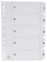 Pergamy tabbladen met indexblad, A4, 11-gaatsperforatie, karton, set 1-5