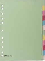 Pergamy tabbladen A4, 11-gaatsperforatie, karton, geassorteerde pastelkleuren, 12 tabs