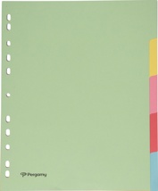 Pergamy tabbladen A4 maxi, 11-gaatsperforatie, karton, geassorteerde pastelkleuren, 5 tabs