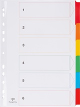 Pergamy tabbladen met indexblad, A4, 11-gaatsperforatie, geassorteerde kleuren, 6 tabs