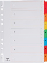 Pergamy tabbladen met indexblad, A4, 11-gaatsperforatie, geassorteerde kleuren, set 1-7