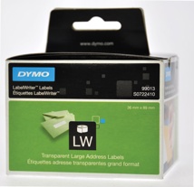Dymo etiketten LabelWriter 89 x 36 mm, transparant, 260 etiketten