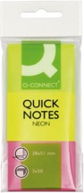 Q-CONNECT Quick Notes, 38 x 51 mm, 50 vel, etui van 3 blokken in neonkleuren