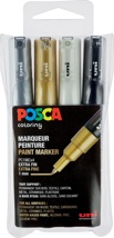 Uni POSCA paintmarker PC-1MC, 0,7 mm, etui met 4 stuks in geassorteerde metallic kleuren