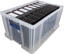 Bankers Box opbergdoos 70 liter, transparant met blauwe handvaten, per stuk verpakt in karton